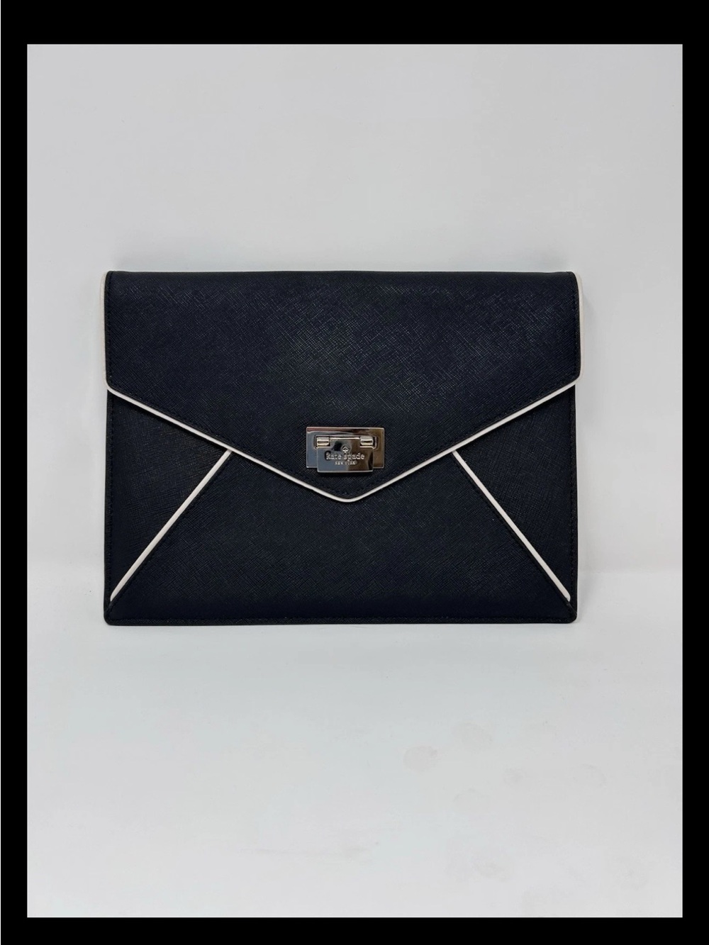 Kate Spade Black And White Envelope Style Clutch / Bag Black Saffiano Leather